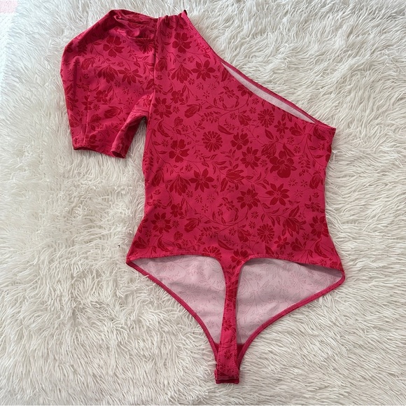 Free People Intimately One Love One-Shoulder Puff Sleeve Bodysuit Floral Size S - Picture 5 of 14